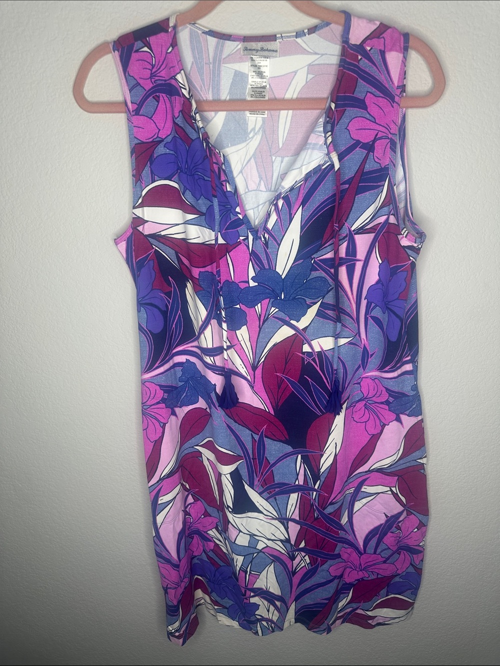 Tommy Bahama Purple Pink Floral Sleeveless V-Neck Dress